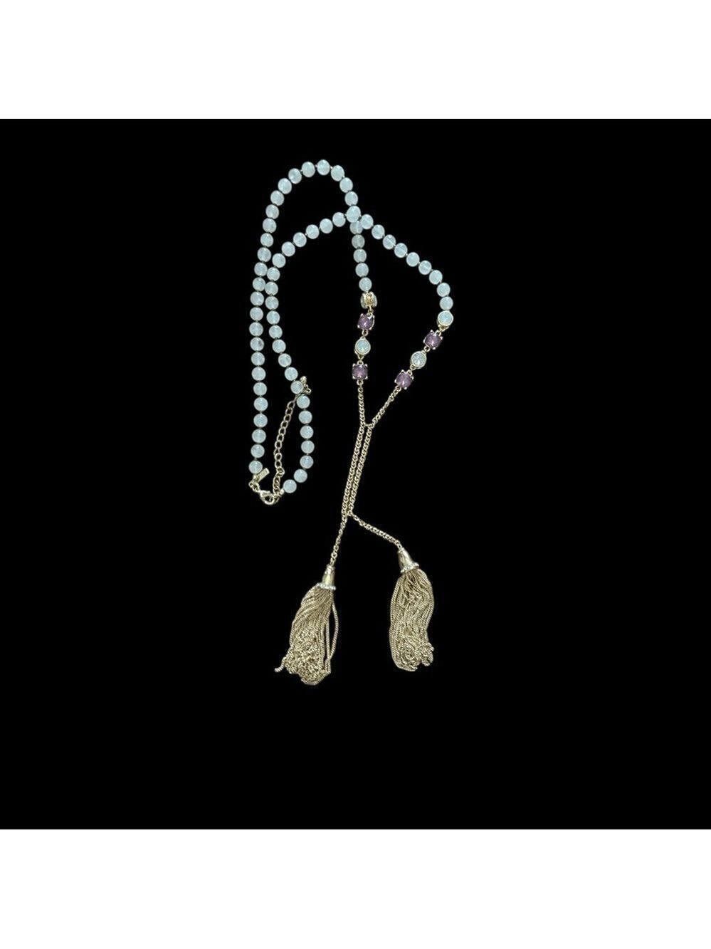 White House Black Market Beaded Purple & Gold Tassel Necklace, Bohemian Tassels